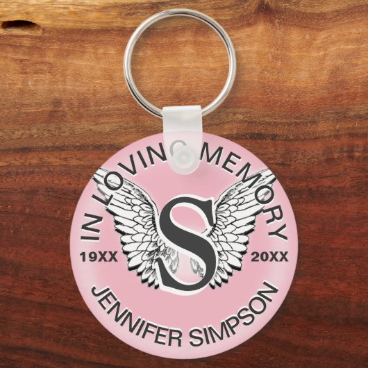 Monogram | Memorial | Angel Wings Sleutelhanger (Voorkant)