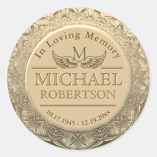  monogram Memorial Gold Seal Ronde Sticker (Voorkant)