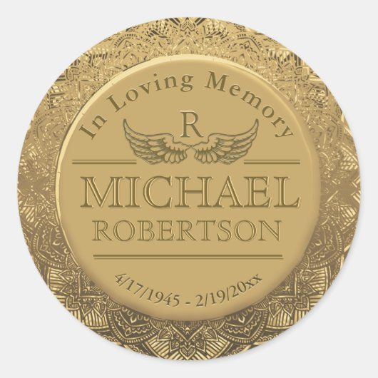 monogram Memorial Gold Seal Ronde Sticker (Voorkant)