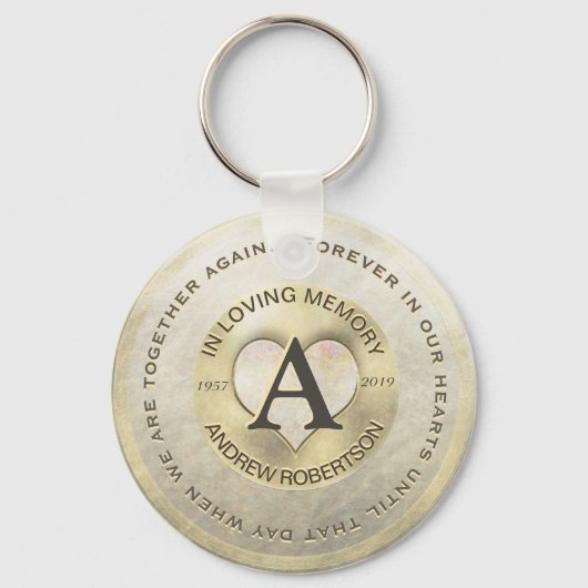 Monogram | Memorial | Goud hart Sleutelhanger (Voorkant)