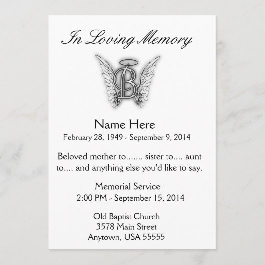 Monogram Memorial Letter B Programmakaart (Achterkant)