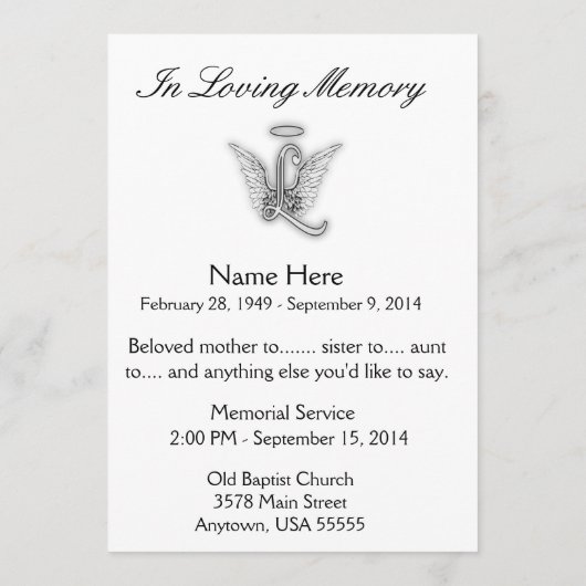 Monogram Memorial Letter L Programmakaart (Achterkant)