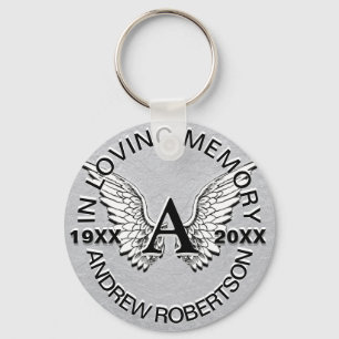 Monogram   Memorial   Silver Angel Wings Sleutelhanger