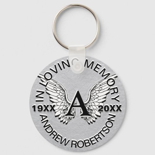 Monogram | Memorial | Silver Angel Wings Sleutelhanger (Voorkant)