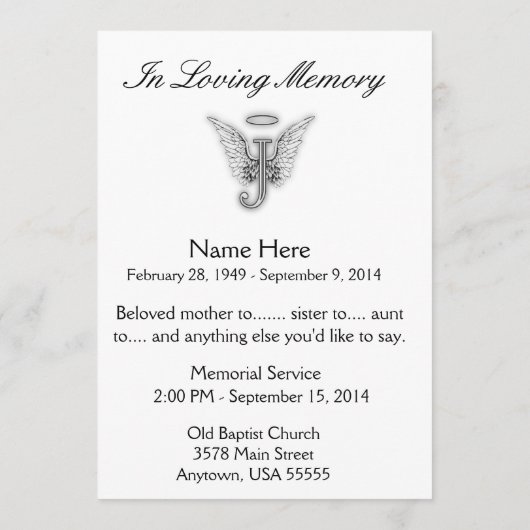 Monogram Memorial Tribute Letter J Programmakaart (Achterkant)