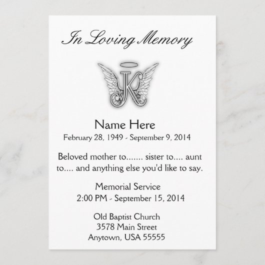 Monogram Memorial Tribution Letter K Programmakaart (Achterkant)