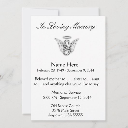 Monogram Memorial Tribution Letter S Aankondiging (Achterkant)