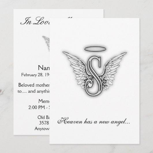 Monogram Memorial Tribution Letter S Aankondiging (Voorkant / Achterkant)