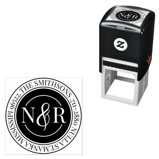    Monogram Men familienaam Retouradres Circulaire Zelfinktende Stempel (In situ)