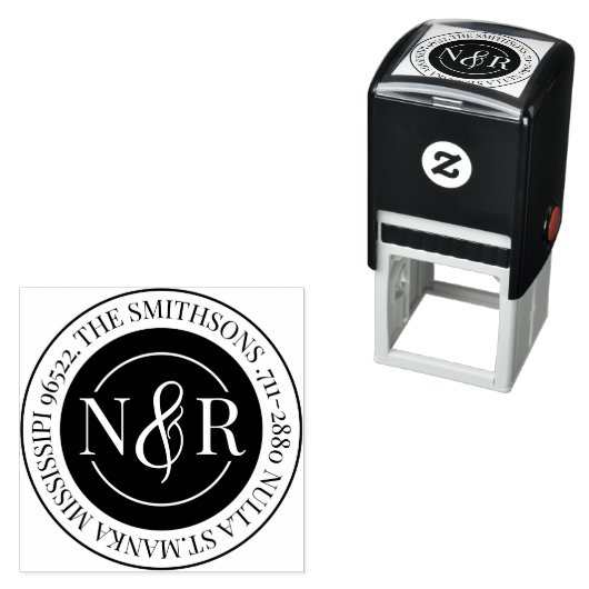    Monogram Men familienaam retouradres cirkel Zelfinktende Stempel (In situ)