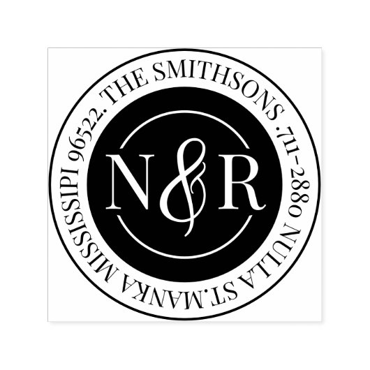 Monogram Men familienaam retouradres cirkel Zelfinktende Stempel (Design)