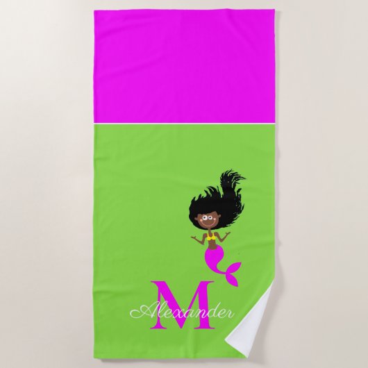 Monogram Mermaid African American Brown Black Girl Strandlaken (Voorkant)
