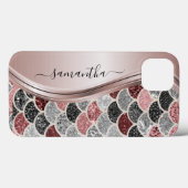 Monogram Mermaid Scale Glitter Pink Silver Name Case-Mate iPhone Case (Achterkant (horizontaal))