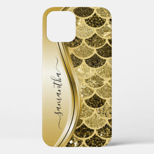 Monogram Mermaid Scale Glitter Yellow Gold Name Case-Mate iPhone Case