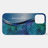 Monogram Mermaid Scale Paars Navy Blue Case-Mate iPhone Case (Achterkant (horizontaal))
