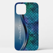 Monogram Mermaid Scale Paars Navy Blue Case-Mate iPhone Case (Achterkant)
