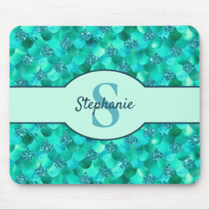 Monogram Mermaid Scales Zee Green Aqua Blue Muismat