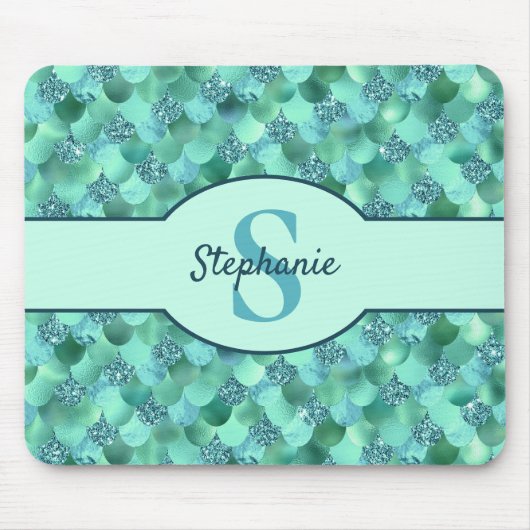 Monogram Mermaid Scales Zee Green Aqua Blue Muismat (Voorkant)