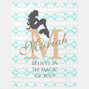 Monogram Mermaid Silhouette Fleece Blanket Custom Deken
