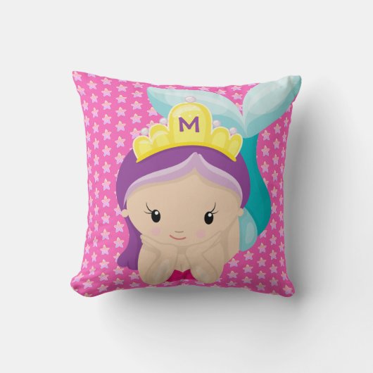 Monogram Mermaid Starfish Pink Girly Cartoon Kussen (Voorkant)