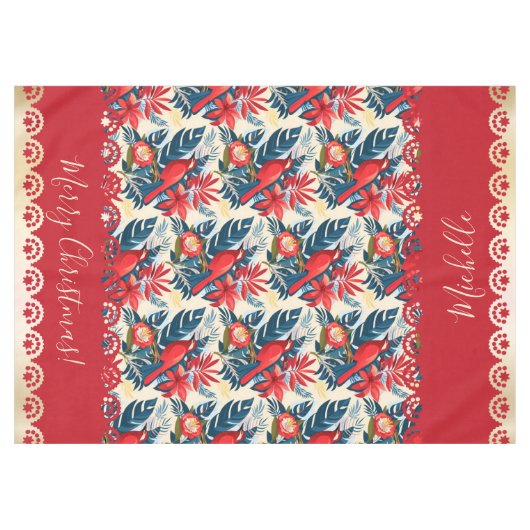 Monogram Merry Christmas & Happy New Year! Floral  Tafelkleed (Voorkant (Horizontaal))