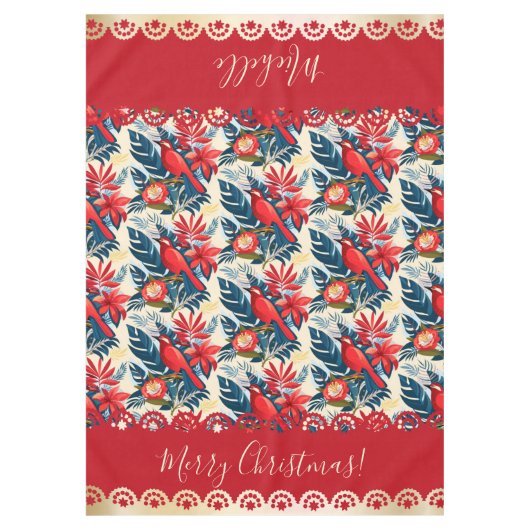 Monogram Merry Christmas & Happy New Year! Floral  Tafelkleed (Voorkant)