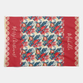 Monogram Merry Christmas & Happy New Year! Floral Theedoek (Horizontaal)