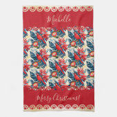 Monogram Merry Christmas & Happy New Year! Floral Theedoek (Verticaal)