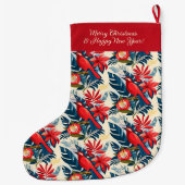 Monogram Merry Christmas Happy New Year! Red Bird Grote Kerstsok (Achterkant)