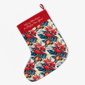 Monogram Merry Christmas Happy New Year! Red Bird Grote Kerstsok (Achterkant (Hangend))