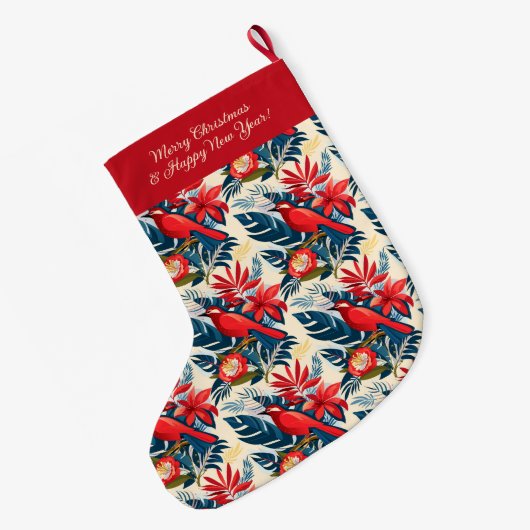 Monogram Merry Christmas Happy New Year! Red Bird Grote Kerstsok (Achterkant (Hangend))