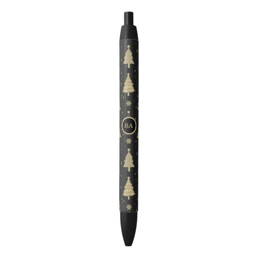 Monogram Merry kerstboom Snow Gold Star Zwarte Inkt Pen (Voorkant Verticaal)