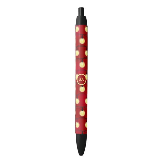 Monogram Merry-kerstlampjes Rood Zwarte Inkt Pen (Voorkant Verticaal)