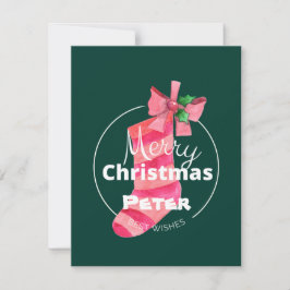 Monogram Merry Kerstmis Beste wensen lint groen Notitiekaartje