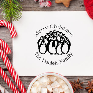 Monogram Merry Kerstmis Penguin Familie Rubberstempel
