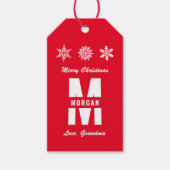 Monogram Merry Kerstmis Prettige feestdagen Red Wh Cadeaulabel (Voorkant)
