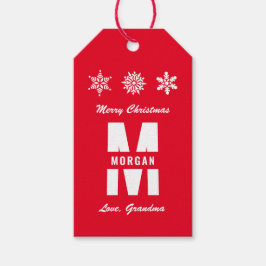 Monogram Merry Kerstmis Prettige feestdagen Red Wh Cadeaulabel