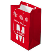Monogram Merry Kerstmis Prettige feestdagen Red Wh Medium Cadeauzakje (Voorkant Gekanteld)