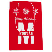 Monogram Merry Kerstmis Prettige feestdagen Red Wh Medium Cadeauzakje (Voorkant)