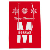 Monogram Merry Kerstmis Prettige feestdagen Red Wh Medium Cadeauzakje (Achterkant)