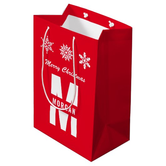 Monogram Merry Kerstmis Prettige feestdagen Red Wh Medium Cadeauzakje (Achterkant Gekanteld)
