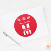 Monogram Merry Kerstmis Prettige feestdagen Red Wh Ronde Sticker (Envelop)