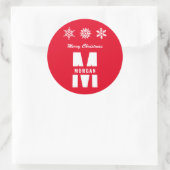 Monogram Merry Kerstmis Prettige feestdagen Red Wh Ronde Sticker (Tas)