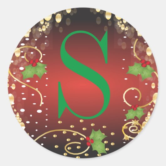 Monogram Merry Kerstmis Ronde Sticker (Voorkant)