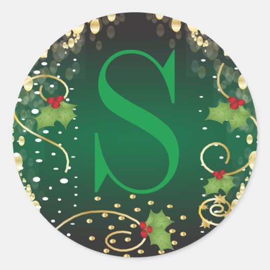 Monogram Merry Kerstmis Ronde Sticker (Voorkant)