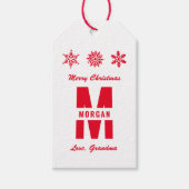 Monogram Merry Prettige feestdagen White Red Cadeaulabel (Voorkant)