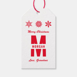 Monogram Merry Prettige feestdagen White Red Cadeaulabel