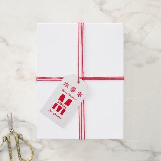 Monogram Merry Prettige feestdagen White Red Cadeaulabel (Met Touw)