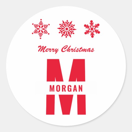 Monogram Merry Prettige feestdagen White Red Ronde Sticker (Voorkant)
