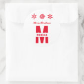 Monogram Merry Prettige feestdagen White Red Ronde Sticker (Tas)